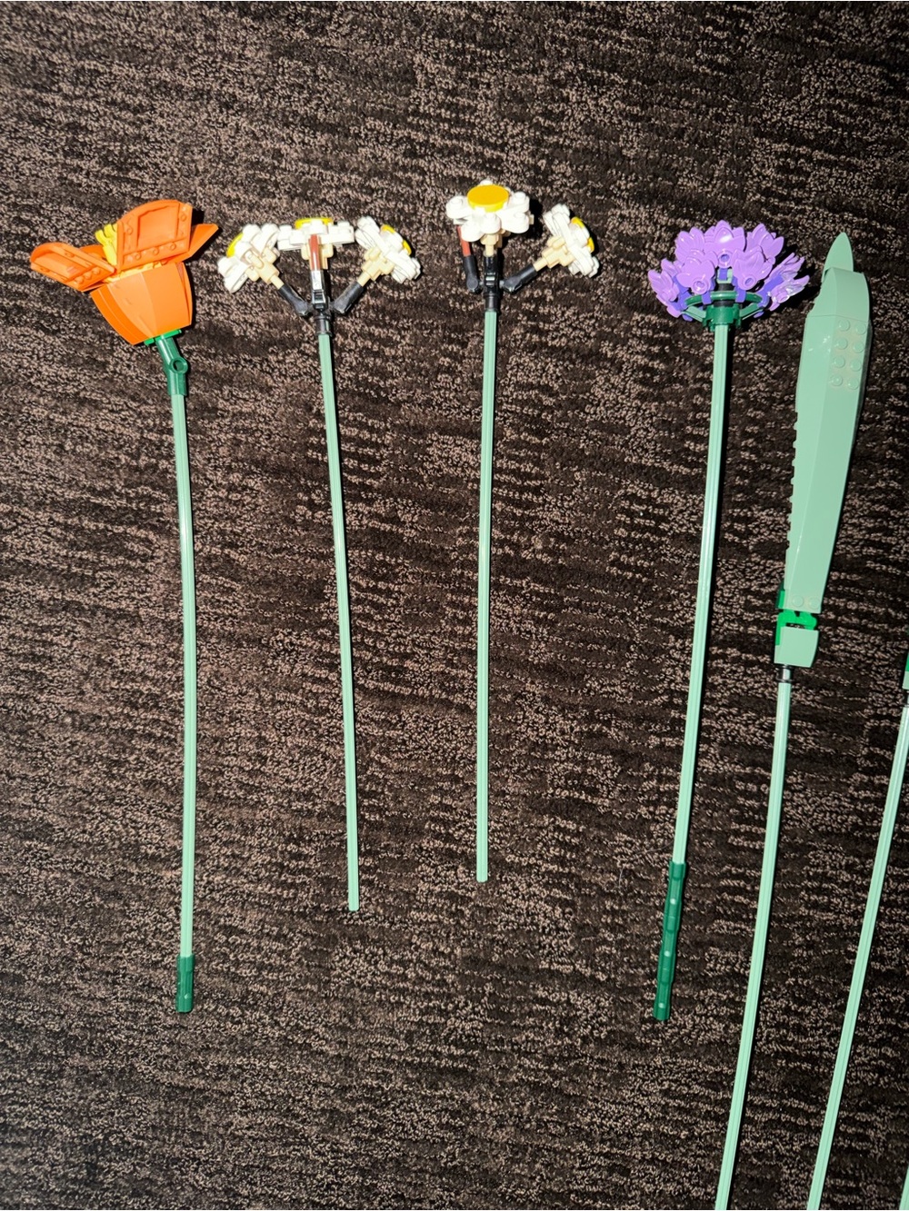 Lego Flower Stems with Orange, White, Yellow, Purple and Green Elements